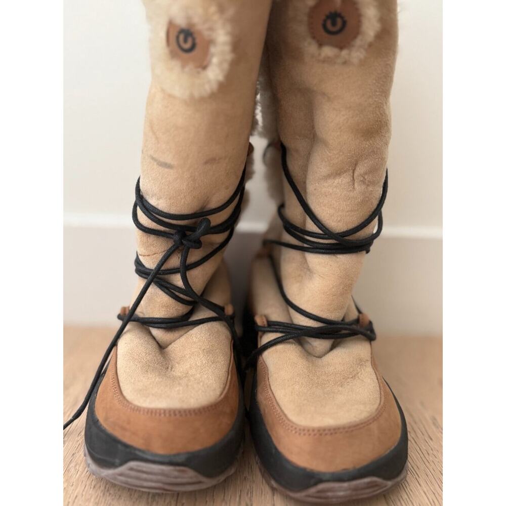 Ulu Tan Suede Shearling Lined Lace Up Winter Snow Boots Size 39 EU Mid Calf Warm